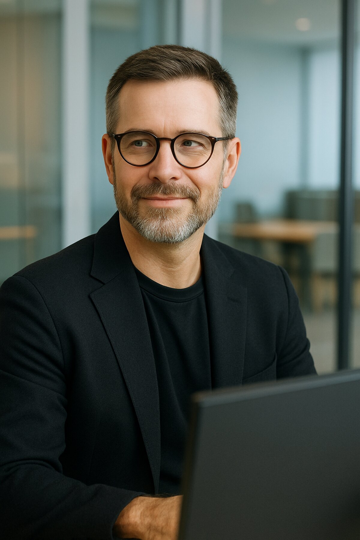 Développeur senior de SIXOFT travaillant sur ordinateur portable dans un bureau moderne