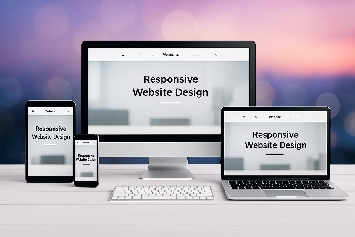 Ordinateur, tablette et smartphone affichant un site web responsive — création de sites et e-commerce